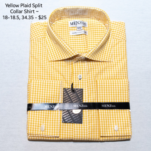Yellow Plaid Split Collar Shirt - Picture 1 of 1